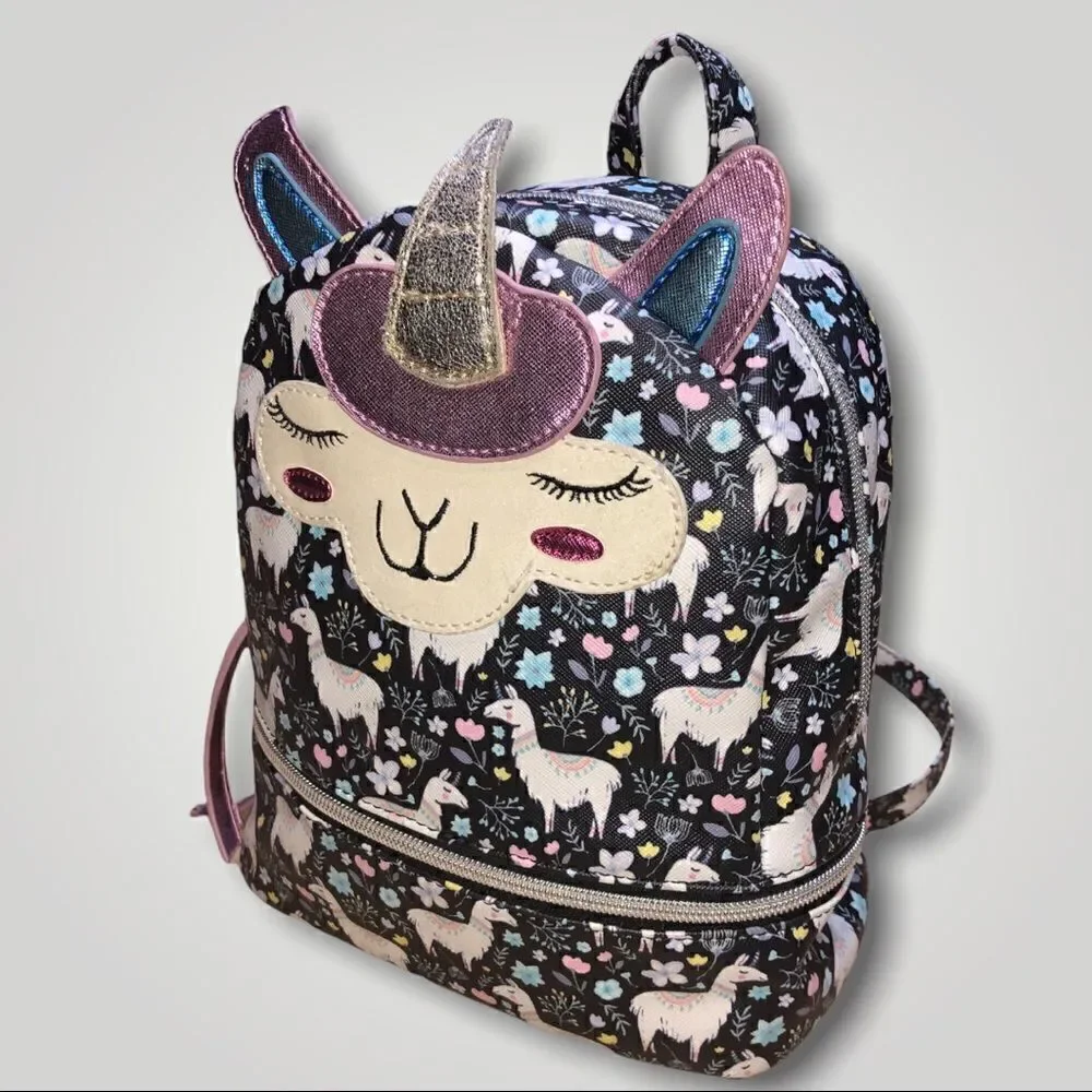 Faux Leather Unicorn Lama Small Backpack